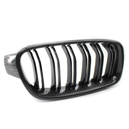 2 x Front Grille Kidney for BMW 3 Series F30 F31 Carbon Fiber Black (2012-2018)