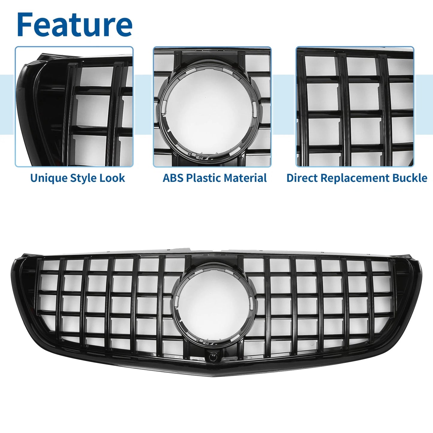 Front Upper Bumper Grille for Mercedes-Benz V-Class W477 (2014) Glossy Black