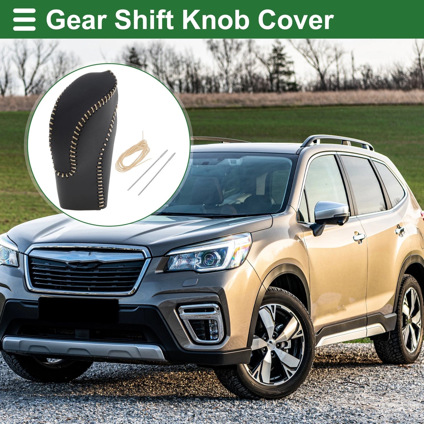 Subaru Forester Gear Shift Knob Cover 2018-2023 Black Beige Faux Leather