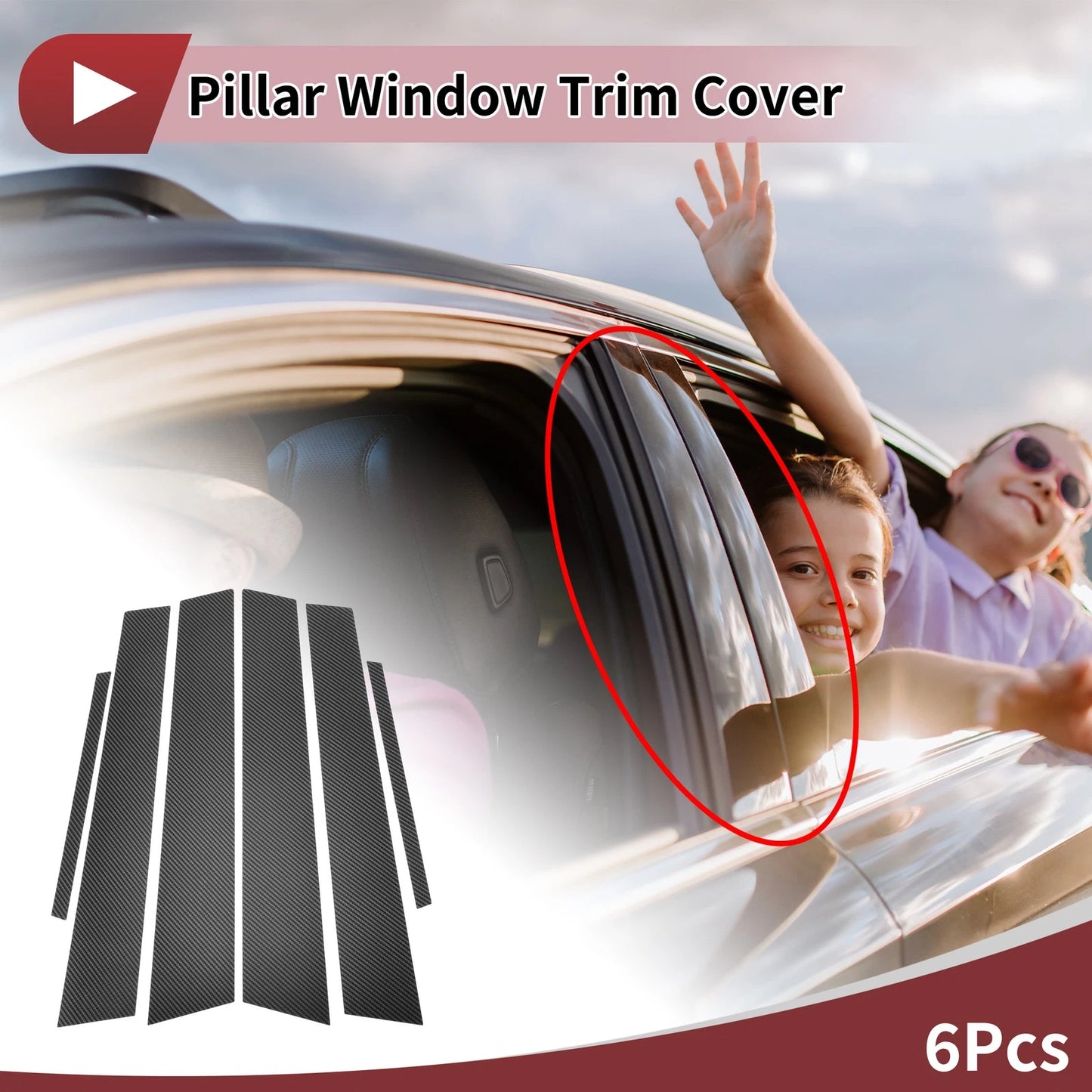 6 Pcs Car Door Pillar Window Trim for Honda Civic (2006-2011) Black Carbon Fiber