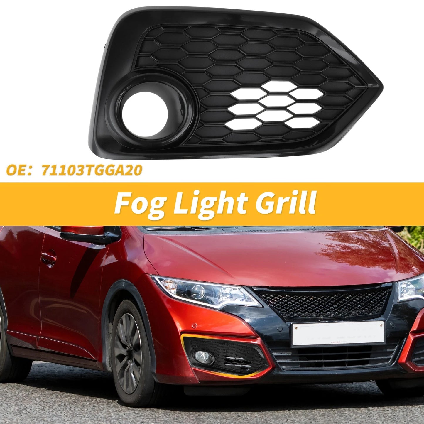 Right Side Fog Light Grill for Honda Civic Hatchback (2017-2019)