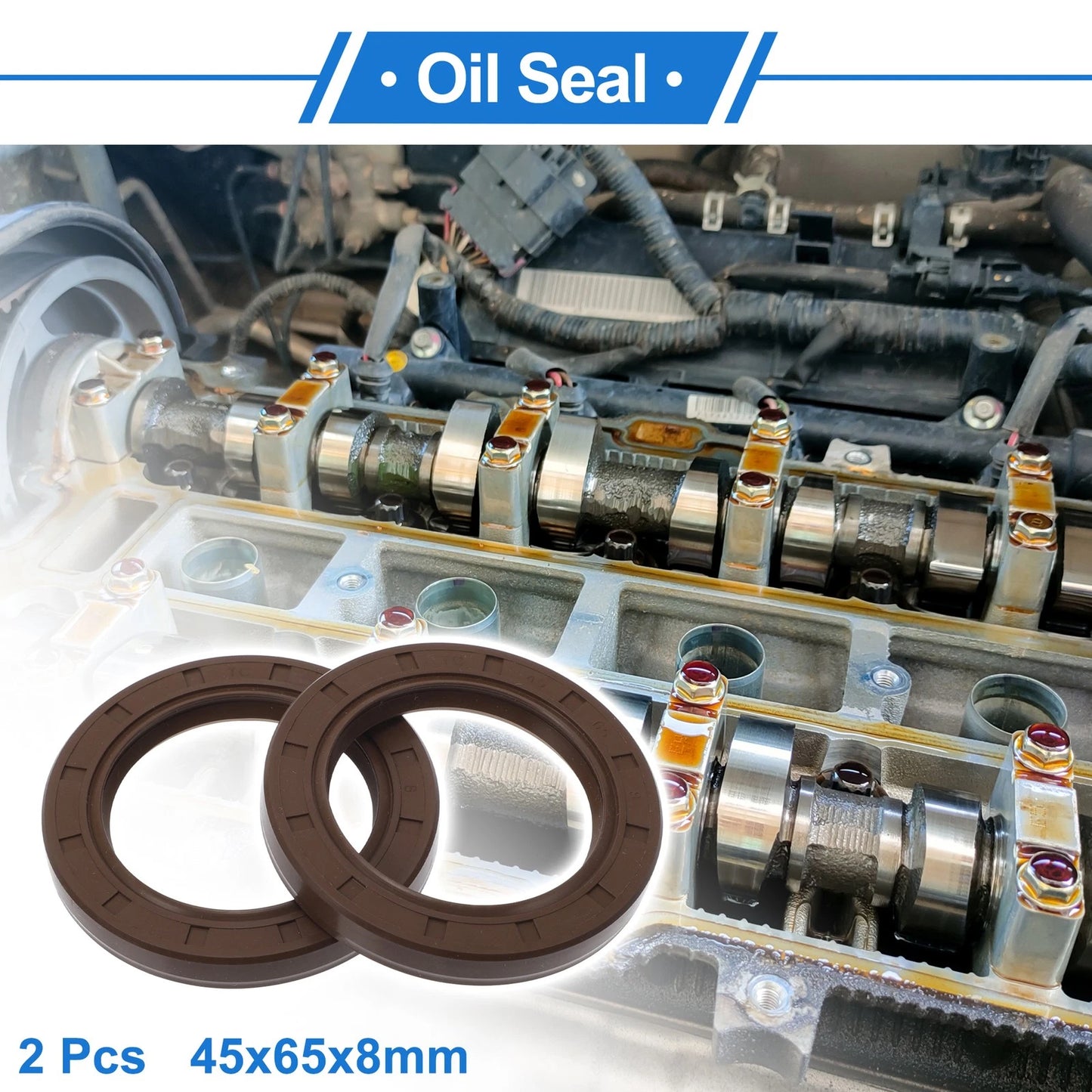 Oil Seal / 45x65x8mm / Seal Ring Rotary Shaft Seal FKM Rubber Brown 2 Pcs