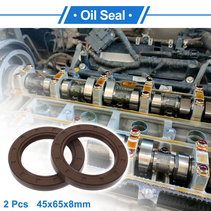 Oil Seal / 45x65x8mm / Seal Ring Rotary Shaft Seal FKM Rubber Brown 2 Pcs