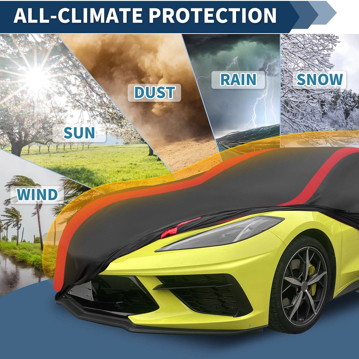 Cover for Chevrolet Corvette C3 Waterproof All Weather Black Red