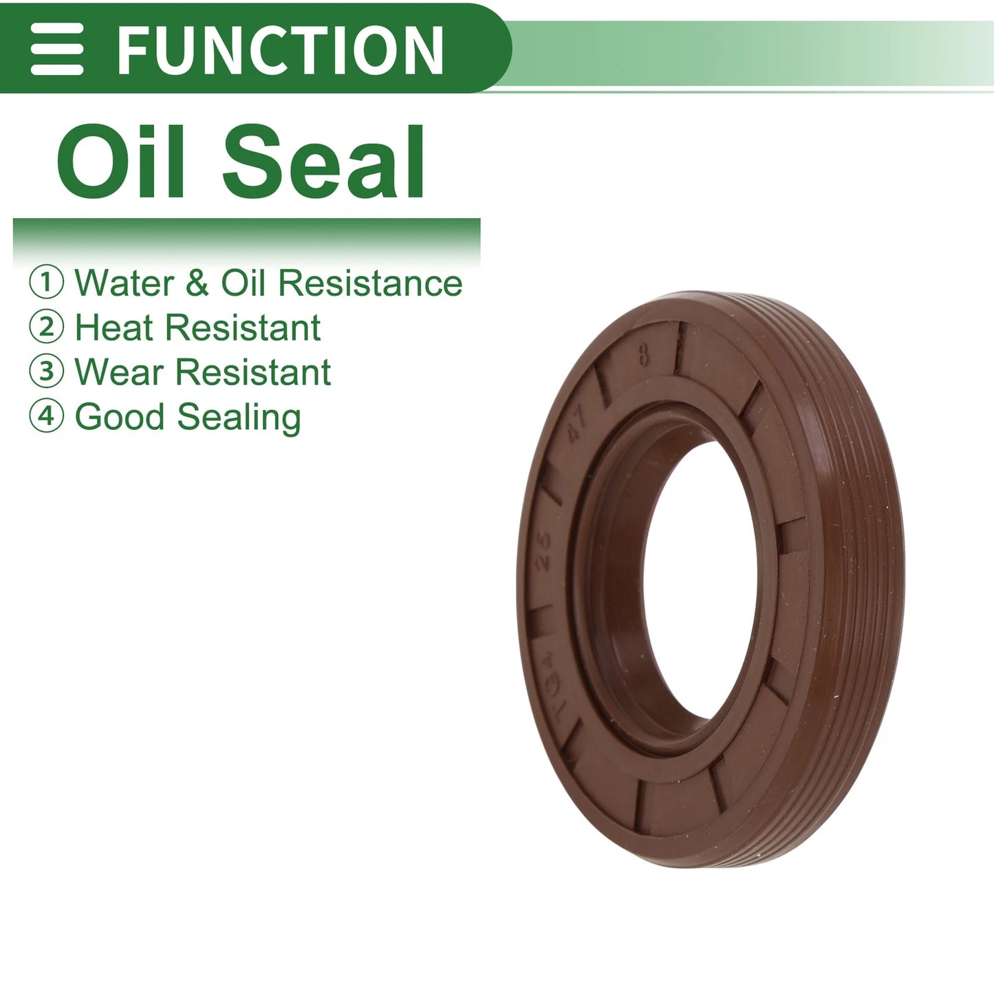 Oil Seal 25x47x8mm FKM Rubber Brown 5 Pcs