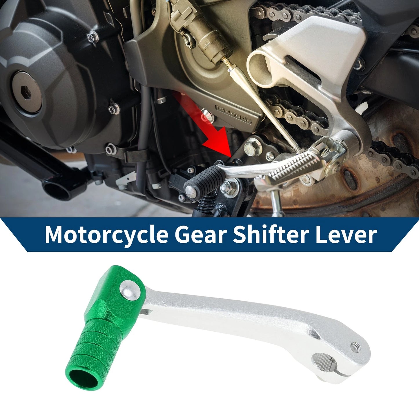 Folding Shifter Lever for Honda CRF150F (2003-2017) Silver Tone Green