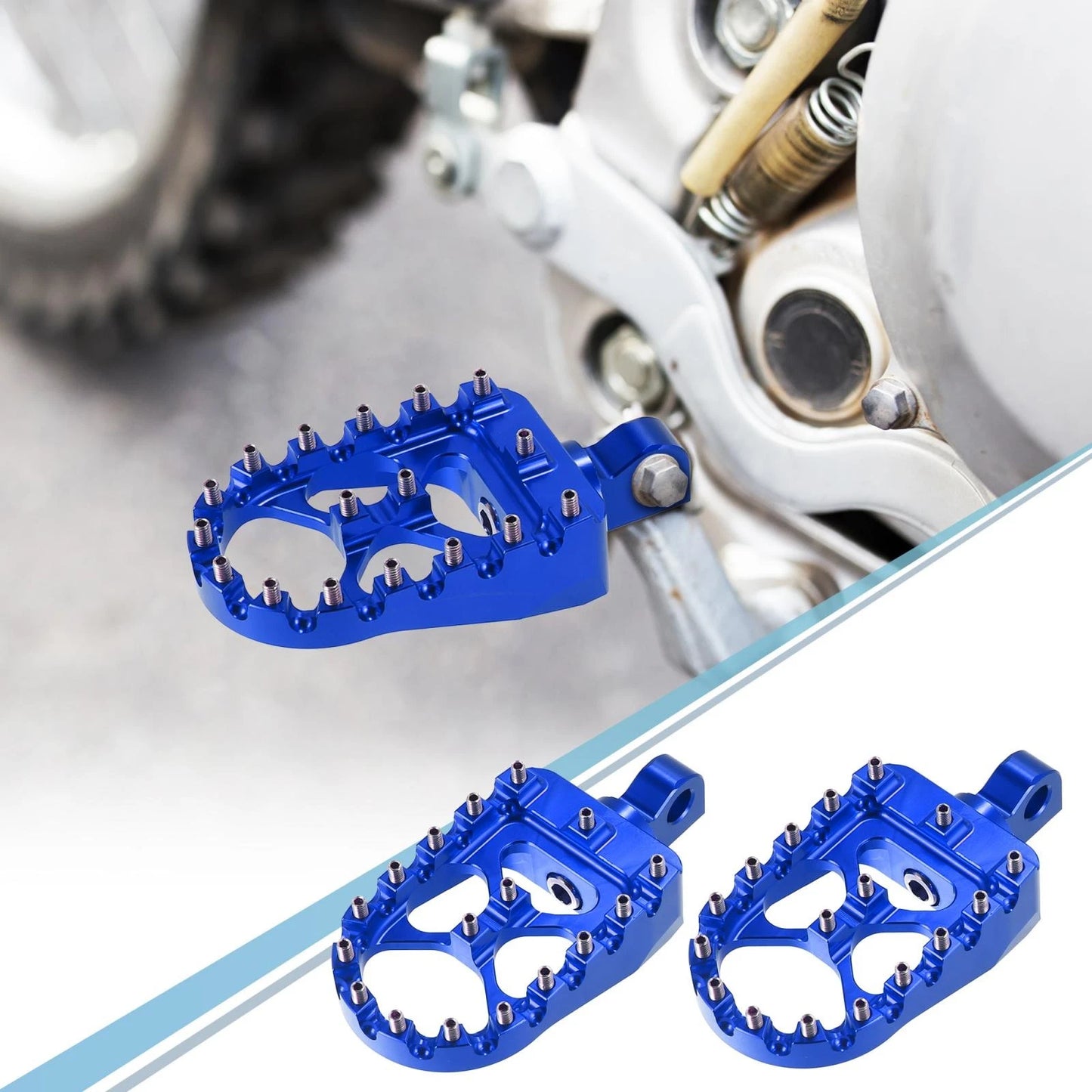 Pair Wide Foot Peg 360 Rotating Aluminum Alloy Footpeg Blue for Motorcycle