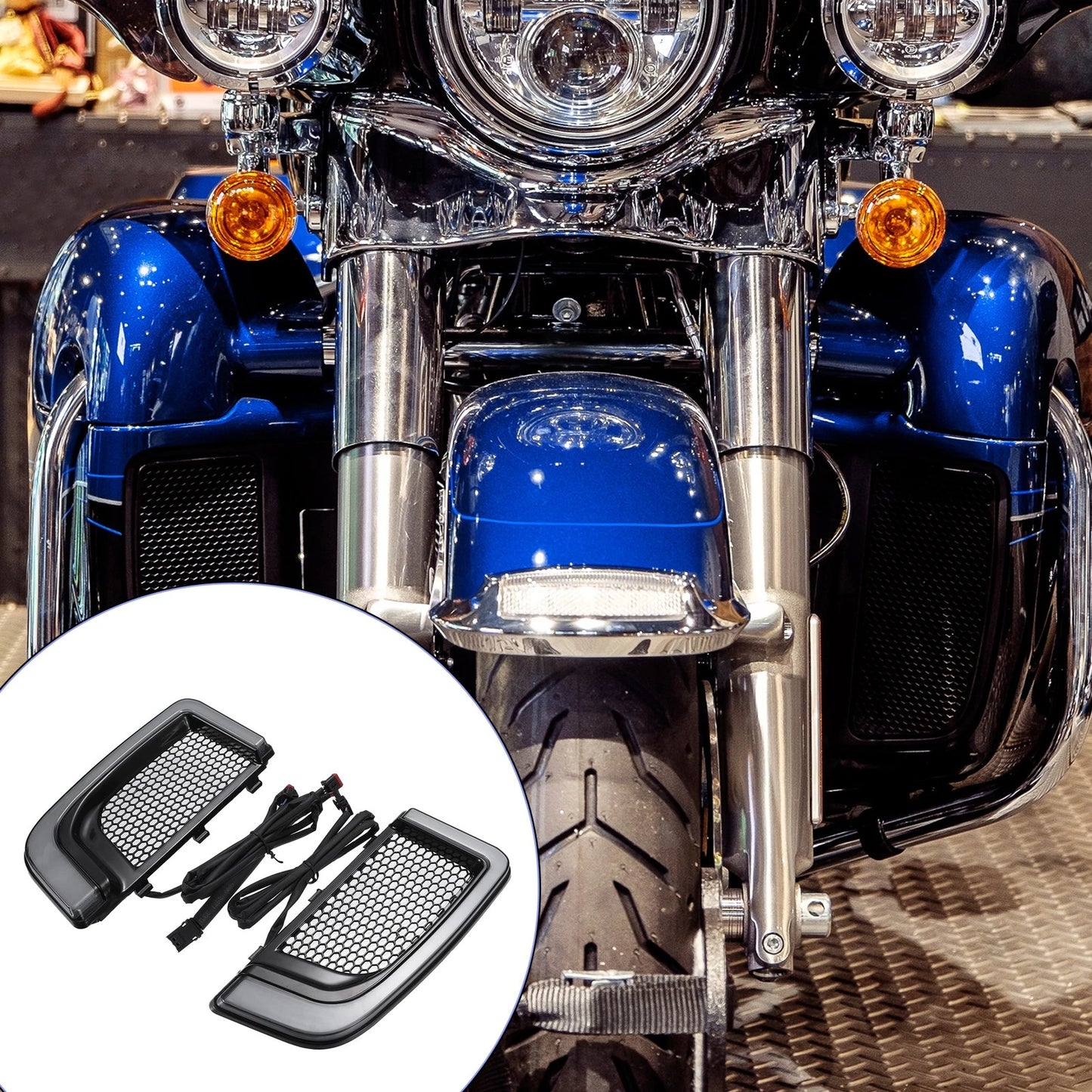 Set Motorcycle Fairing Lower Grills Turn Signals for Harley Road Glide Street