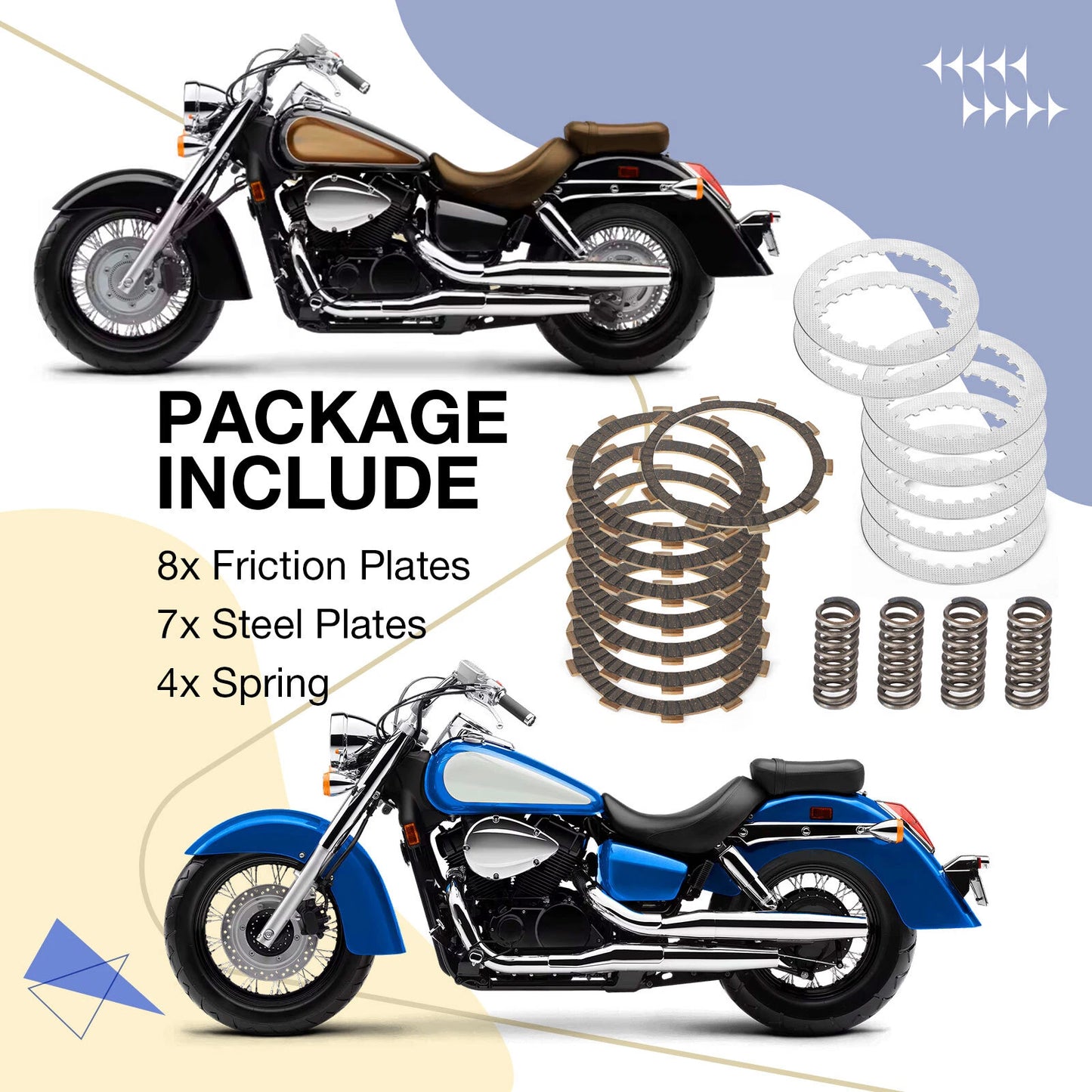 Clutch Friction Steel Plates Kit for Honda Shadow Phantom 750 VT750C 2010-2024