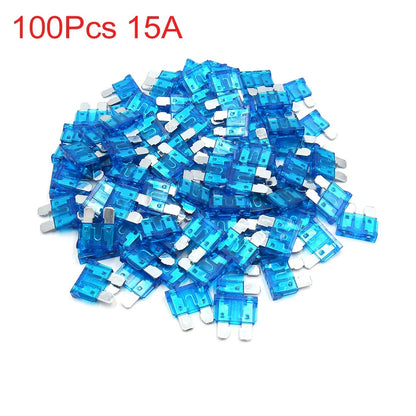 100pcs 15A Blue Plastic Case Medium Blade Style Fuse for Car Vehicle Motorcycle