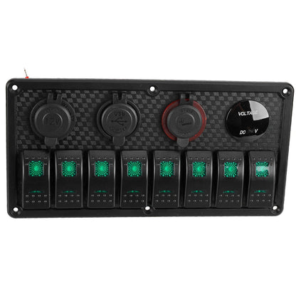 8 Gang Toggle Rocker Switch Panel for Car Boat Marine RV Truck Green LED