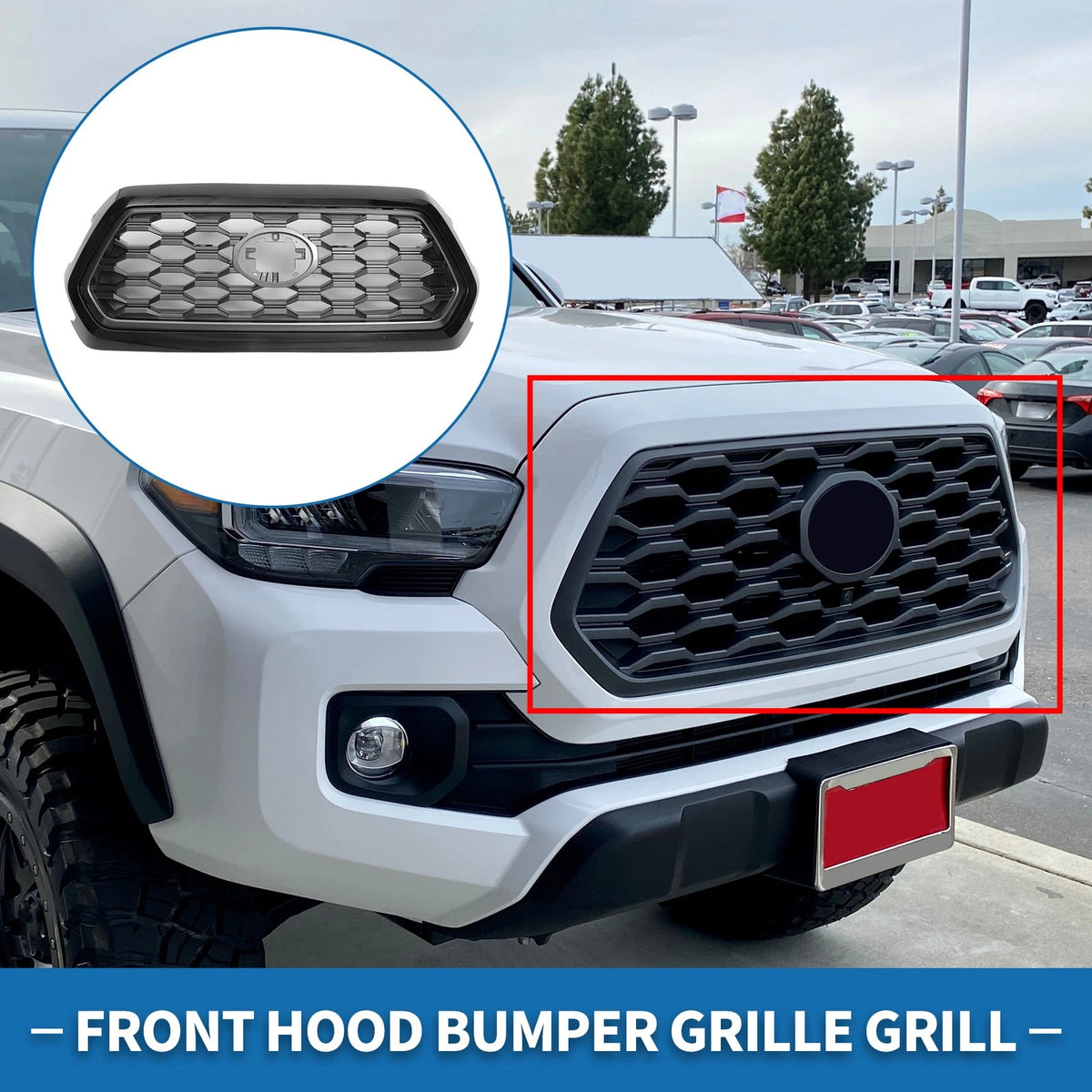 Front Bonnet Bumper Grille for Toyota Tacoma 2021-2023 Black Deep Gray