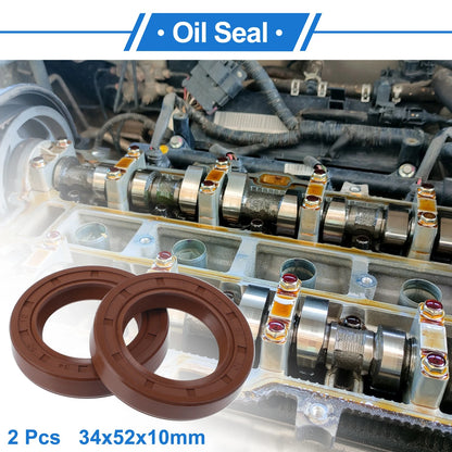 2 x Oil Seal 34x52x10mm FKM Brown for Car