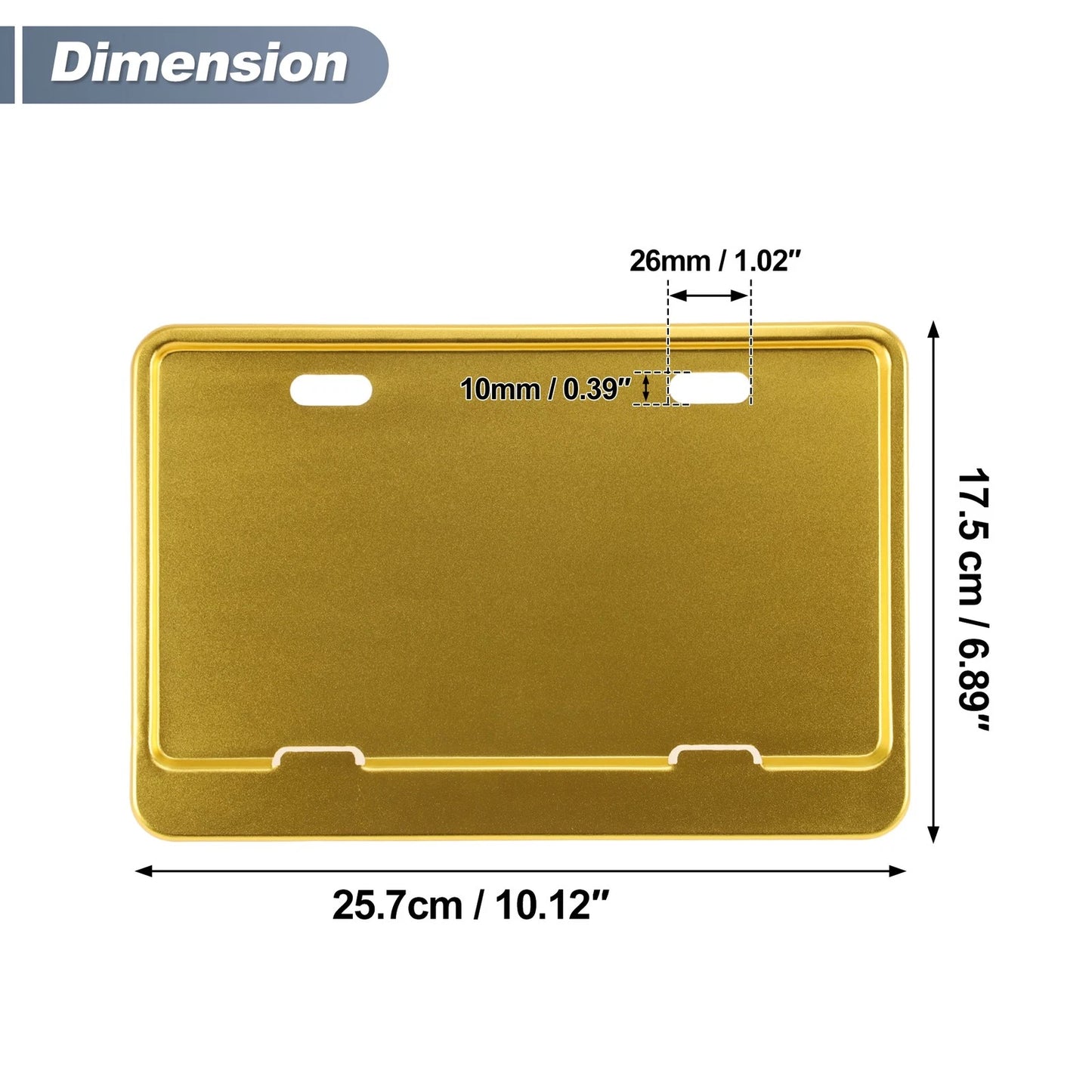 Registration Plate Holder Bracket 26x10mm Hole Gold Tone