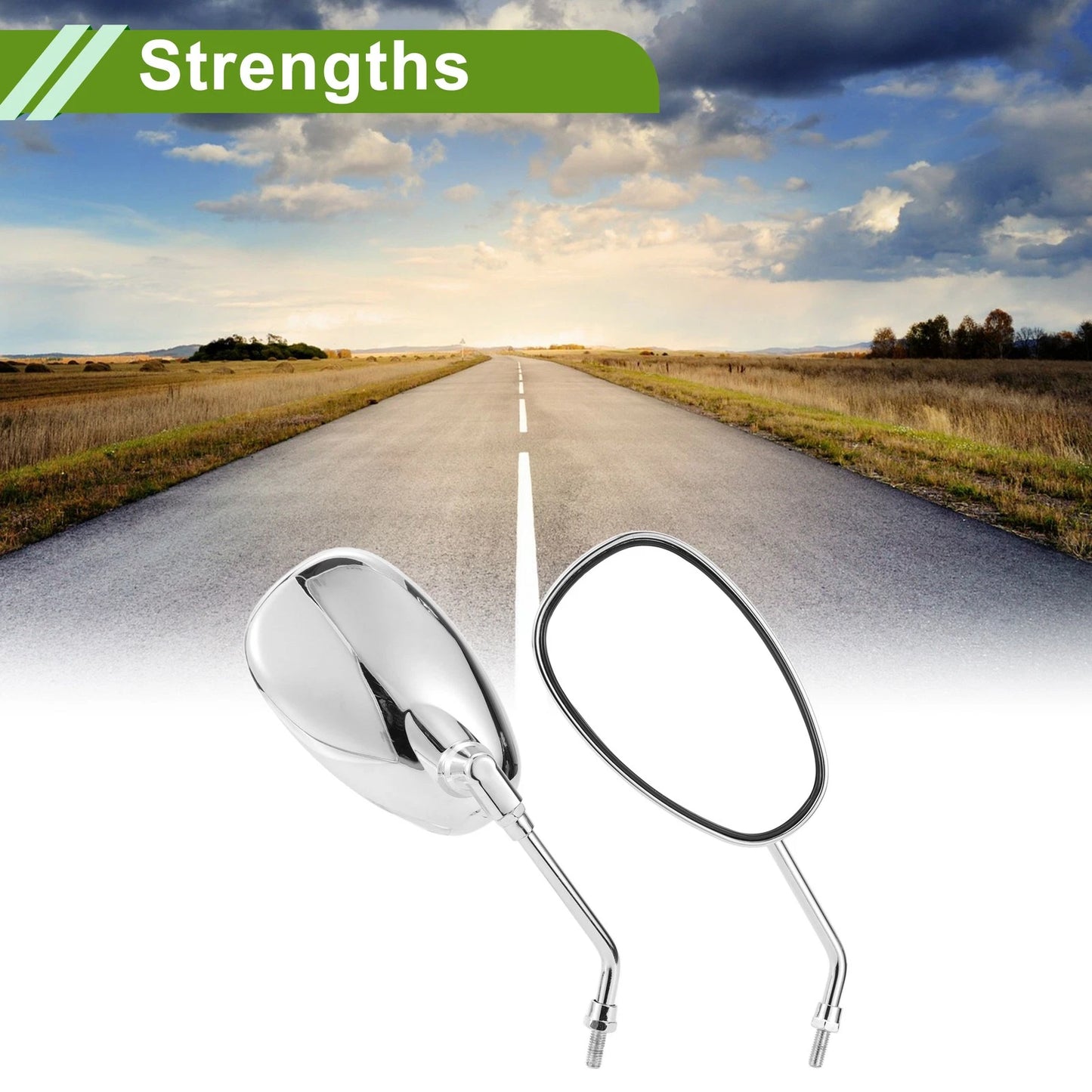 M8 Rear View Mirrors Oval Shape Handlebar Chrome Silver Tone for M8 Motorcycle