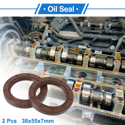 Oil Seal 2 x Seal Ring Rotary Shaft Seal FKM 38x55x7mm Brown for Make Model