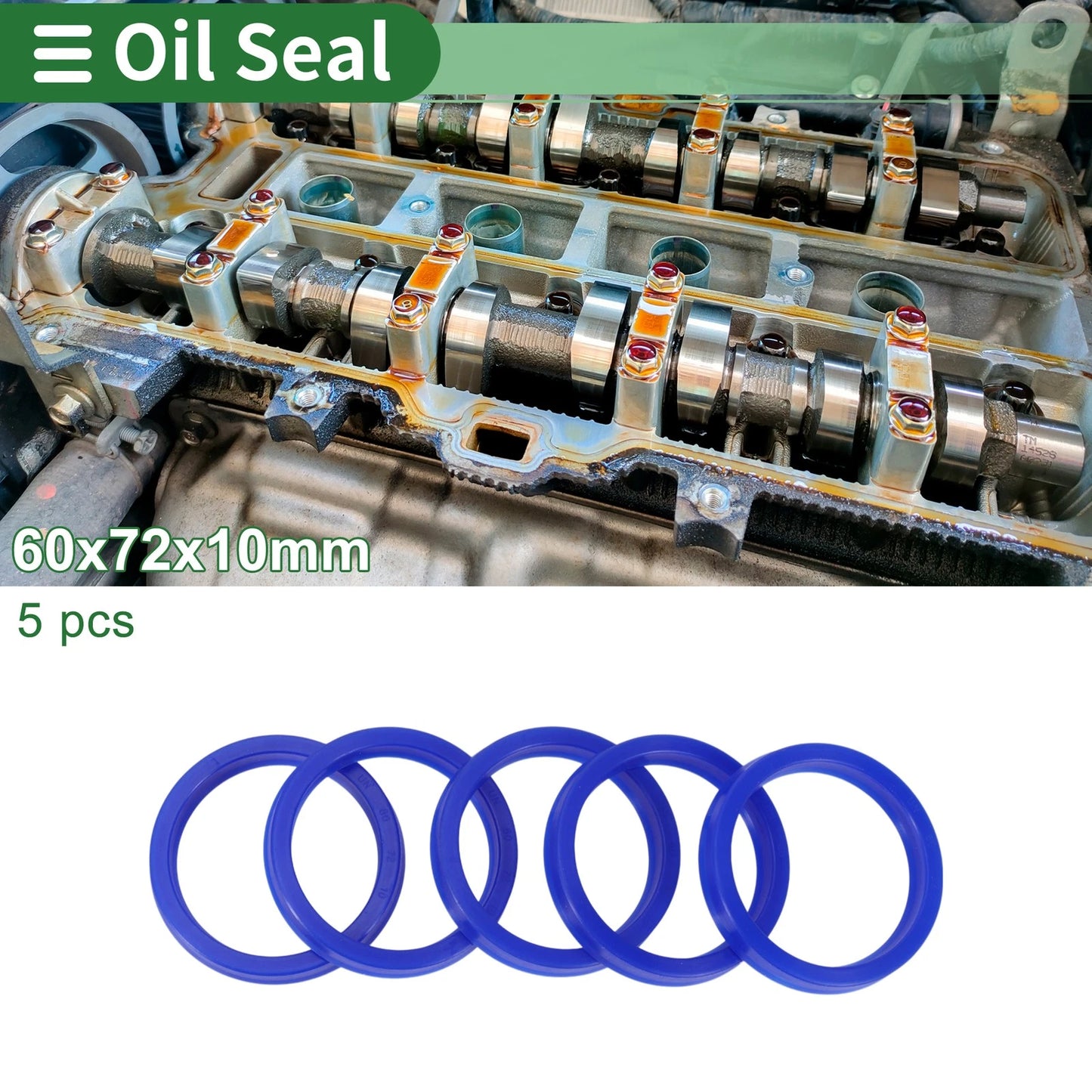 Oil Seal 60x72x10mm TPU Rotary Shaft Seal Blue 5 Pcs