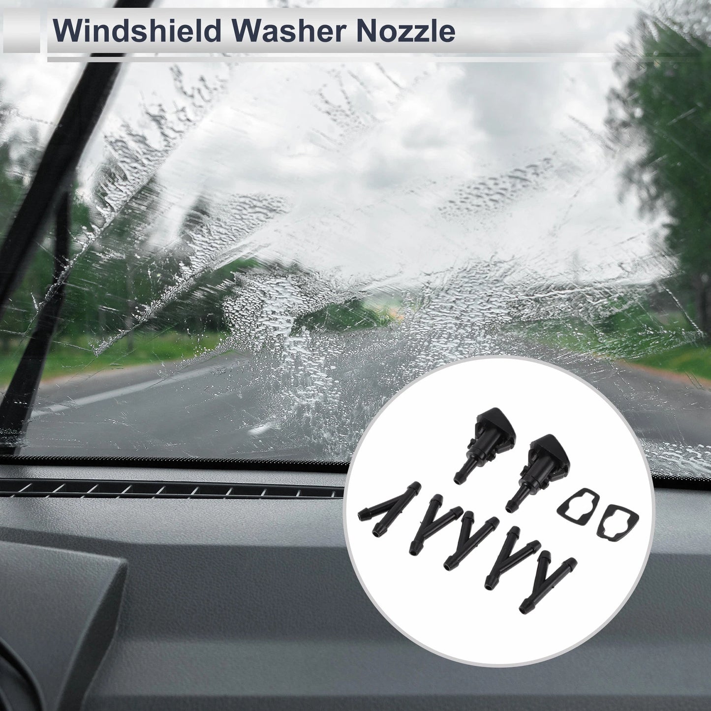 Windshield Washer Nozzle & 6 x Hose Connectors for Jeep (2007-2018)