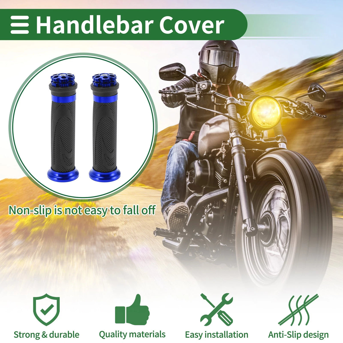 7/8" / 22mm Hand Grip Cover Aluminum Alloy Blue for Motorcycle