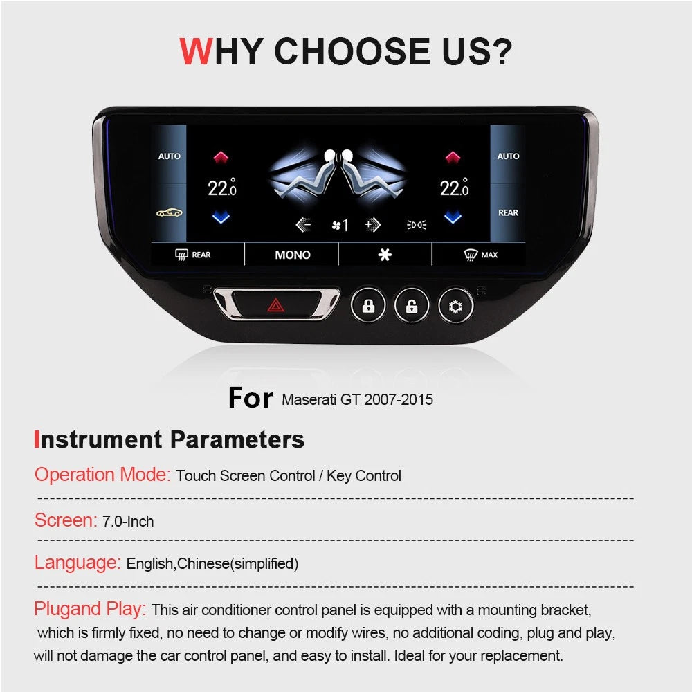 7" Climate Screen AC Control Panel for Maserati GT (2007-2019)