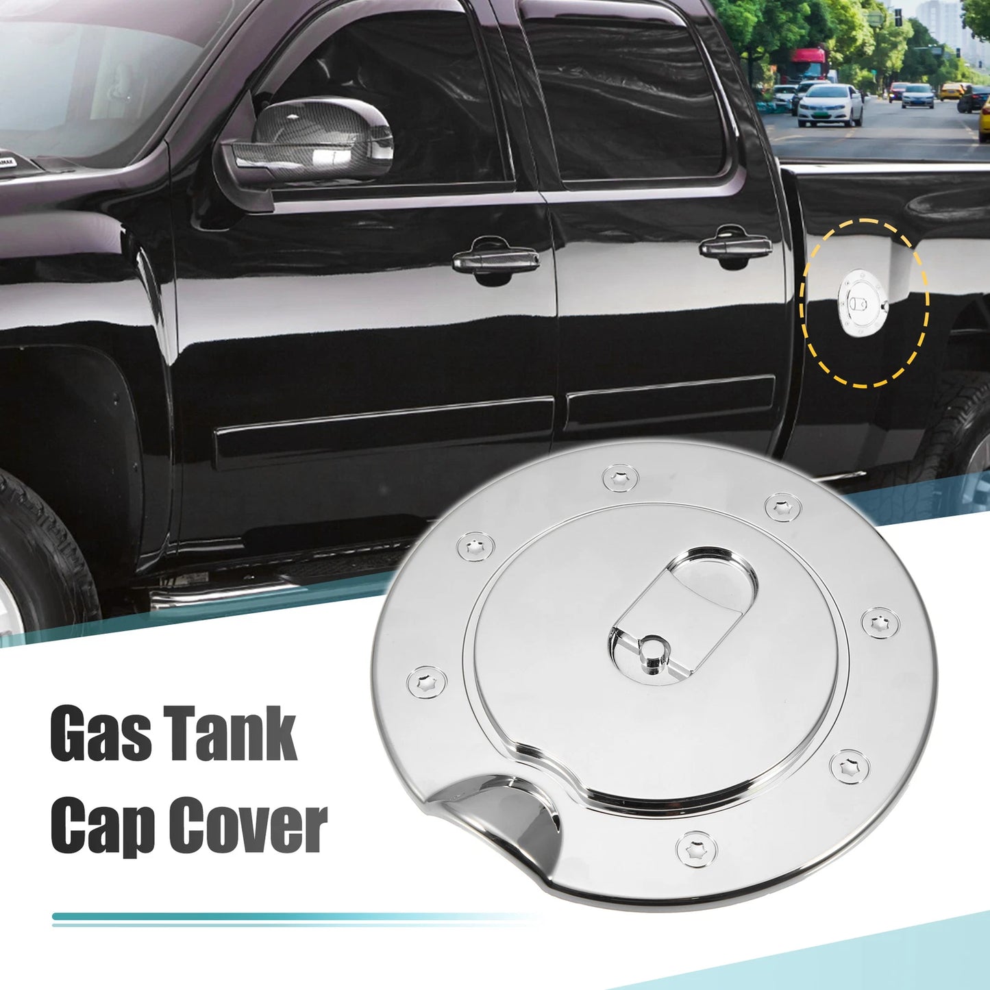 Chrome Plated Fuel Tank Filler Cap Cover Decoration Stick-on for GMC Sierra 3500