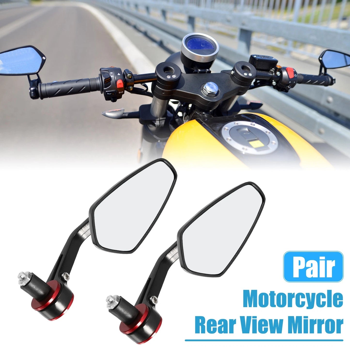 Handlebar Rearview Mirror Clear Lens Red 1 Pair for Motorcycle