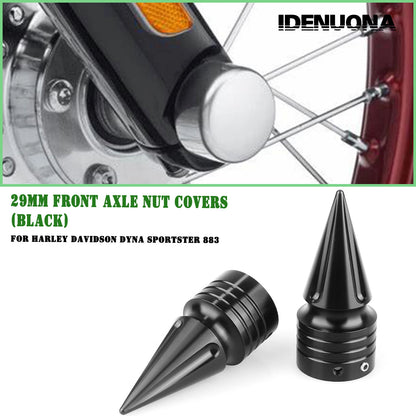 2 x Black 29mm Front Axle Nut Covers for Harley Dyna/Sportster (2004-2023)