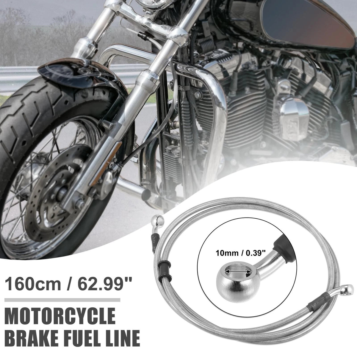 Braided Brake Clutch Oil Hoses Line Pipe Silver Tone for Motorcycle ATV