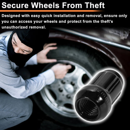 M12x1.5 Tire Wheel Locking Nut Set with 1 Socket Key for Honda & Toyota