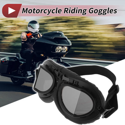 Motorcycle Riding Goggles Silver Tone Lens Black Frame PU Cycling Sunglasses