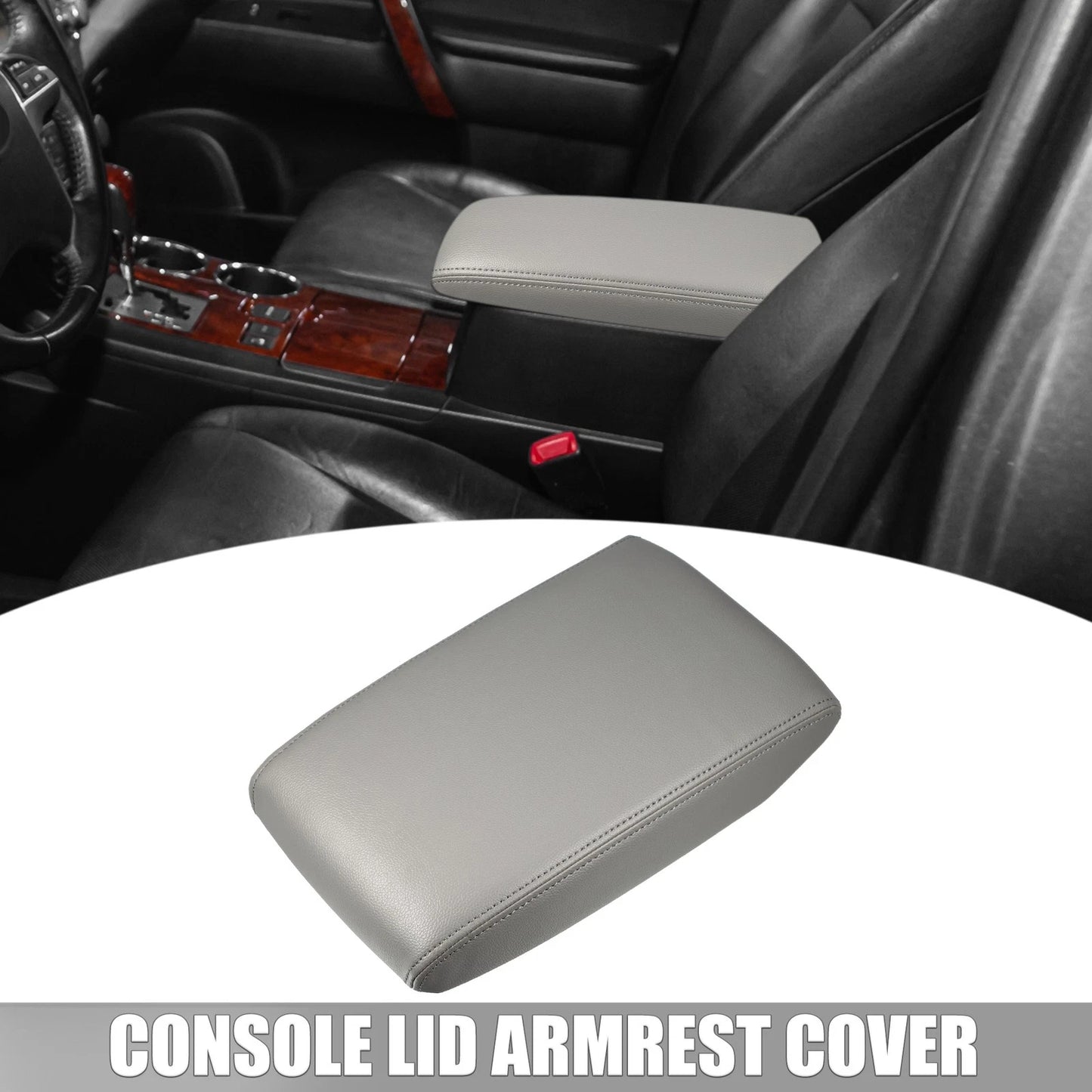 Car Center Console Lid Armrest Cover Faux Leather Gray for Toyota Highlander