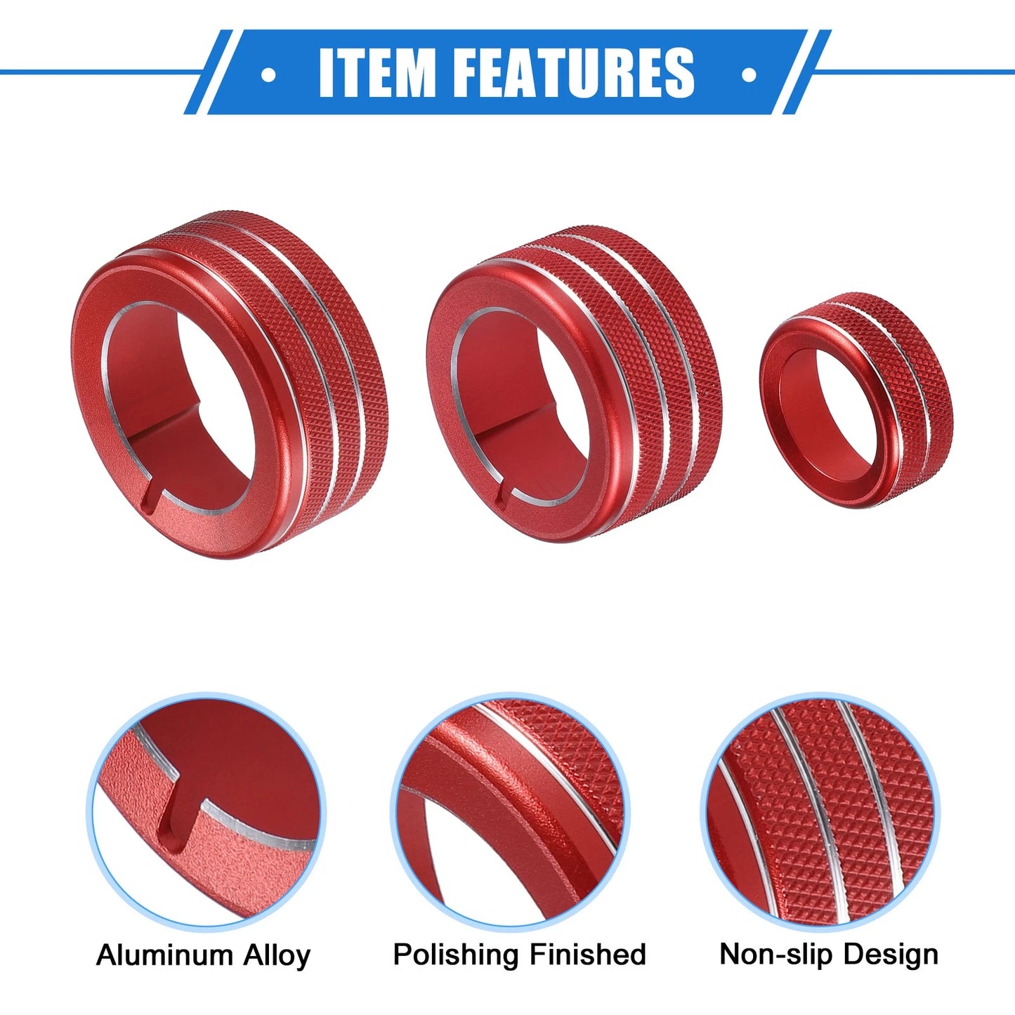 5 Pcs AC Climate Control Knob Rings for Toyota 4Runner (2010-2022) Red