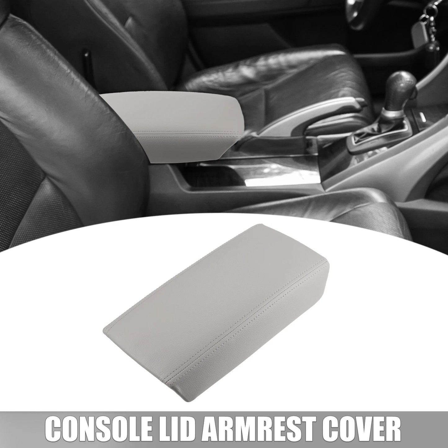 Center Console Lid Armrest Cover for Honda Accord (2003-2007) Gray Faux Leather
