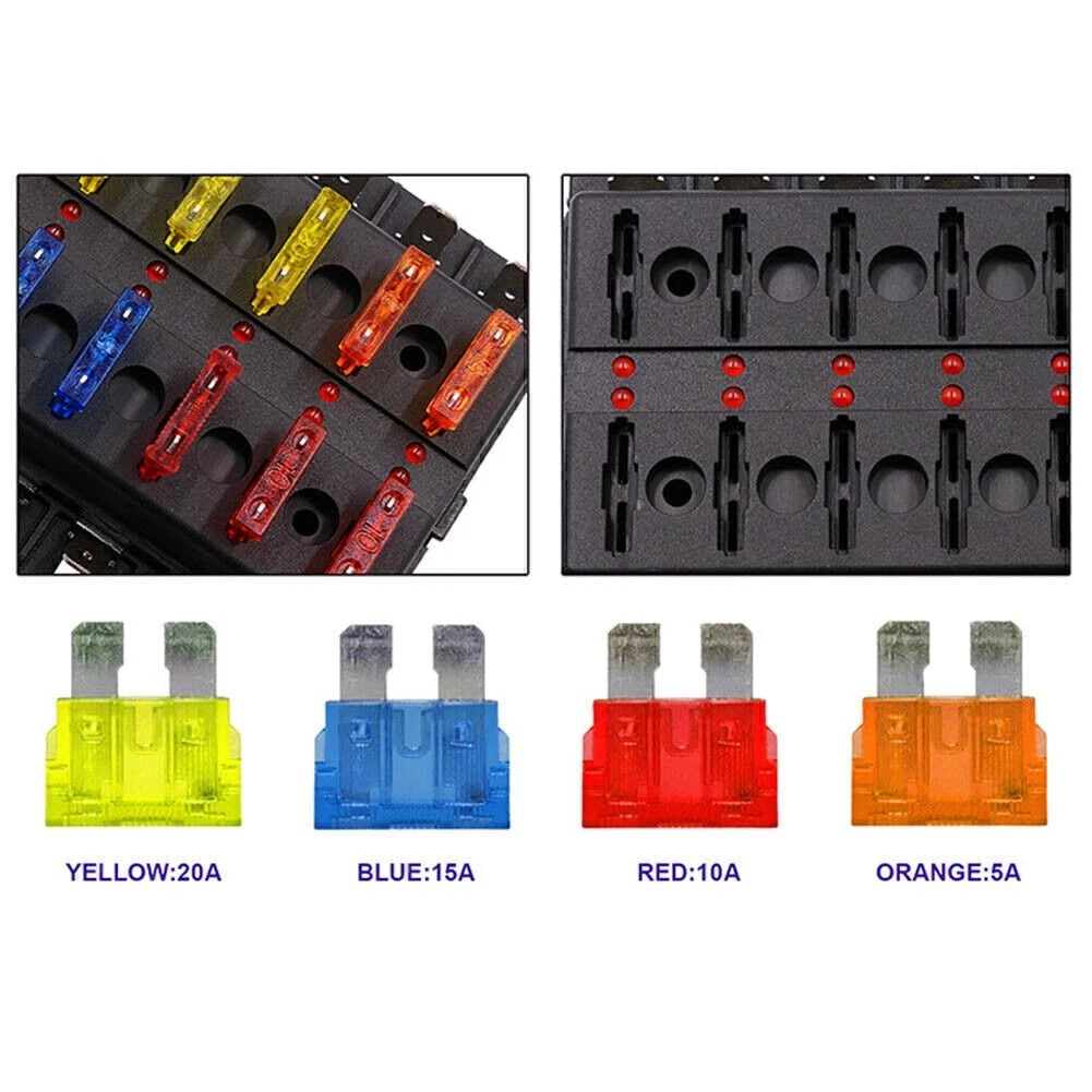 6 Way ATO ATC Blade Fuse Box Holder Cover for Car Boat Bus UTV