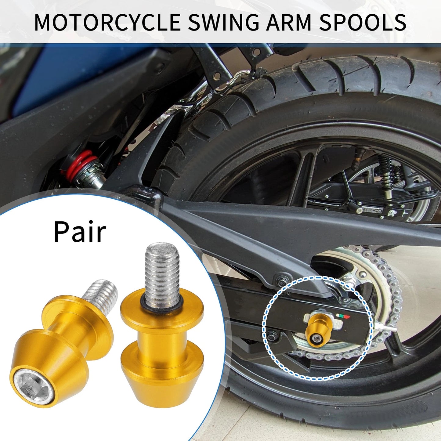 1 Pair Swingarm Spools 10mm CNC Gold Tone Sliders for Motorbike