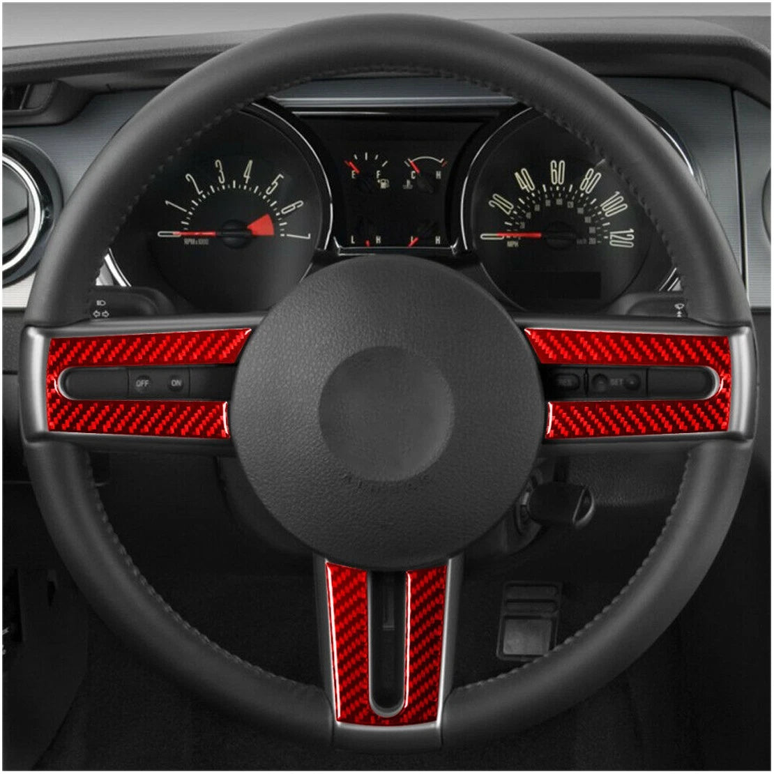 Red Carbon Fiber Steering Wheel Cover Trim for 2005-2009 Ford Mustang