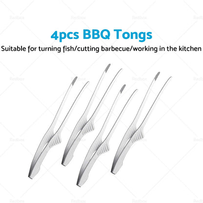 4 x BBQ Tongs Self-Standing Non-Slip Cooking for Grill - Korean & Japanese