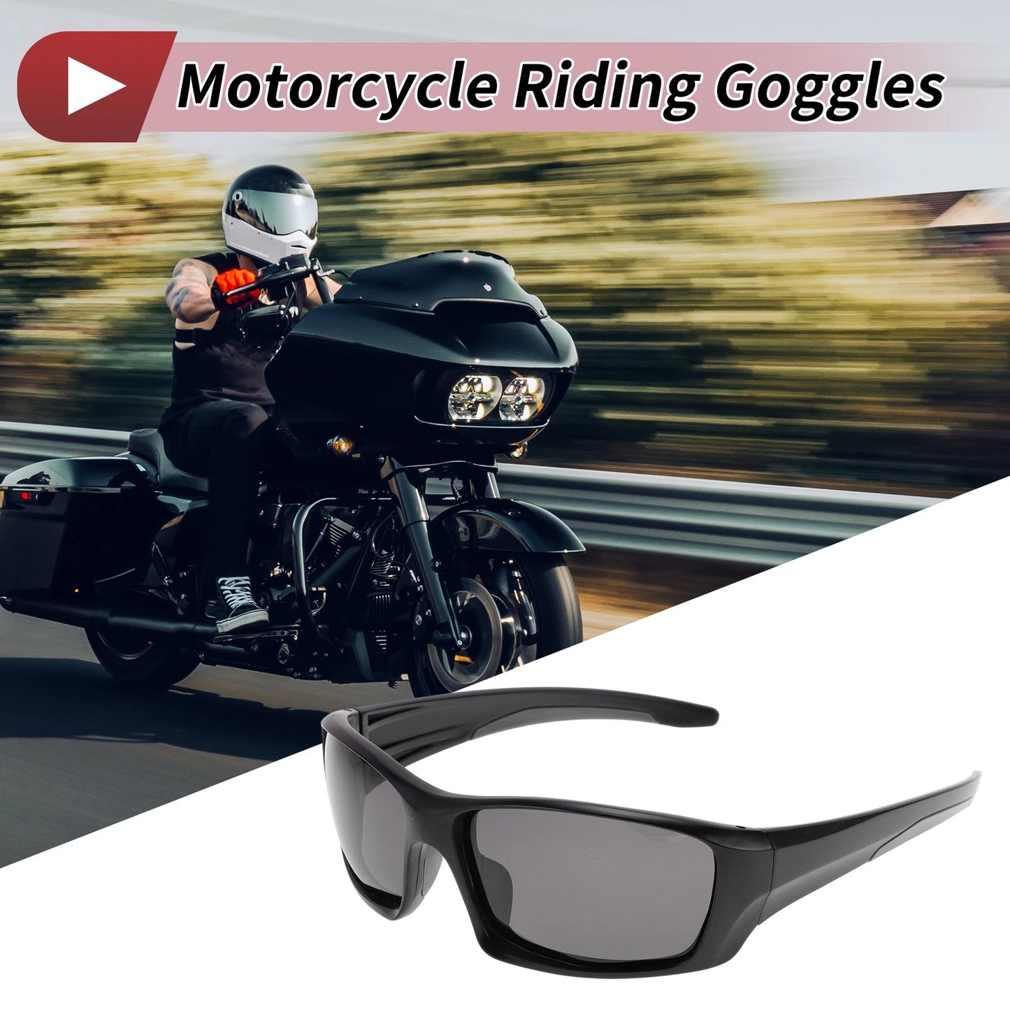 Goggles Deep Gray Lens Black Frame UV400 for Motorcycle Riding