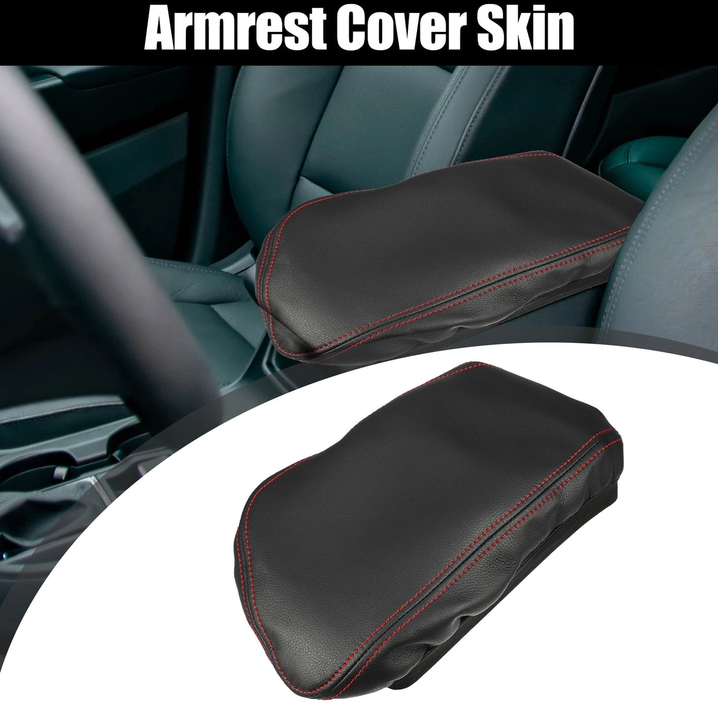 Car Center Console Armrest Cover for BMW X1 2016-2021 Black Red Stitching