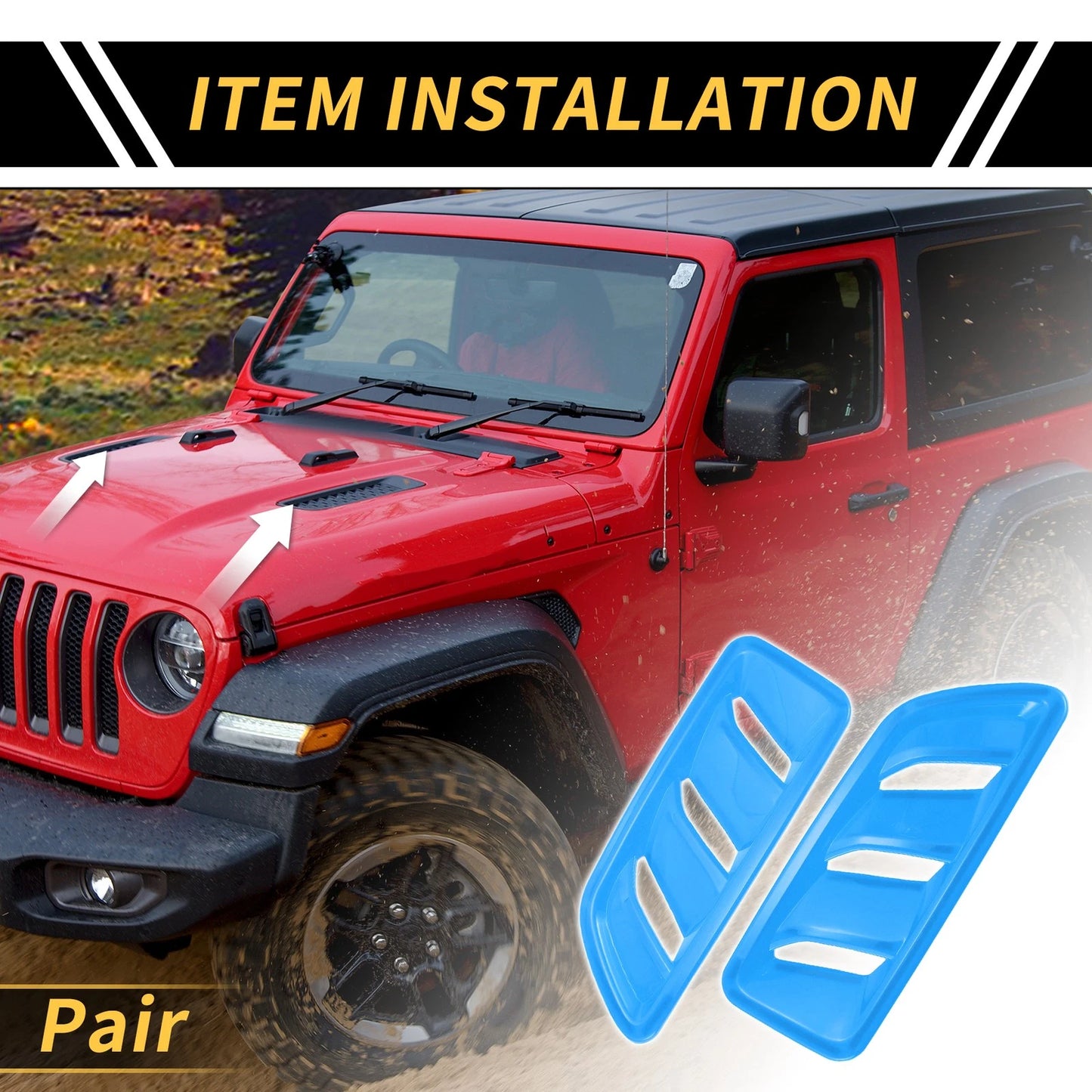 Front Hood Air Outlet Vent Cover Trim for Jeep JL JLU (2018-2024) Light Blue