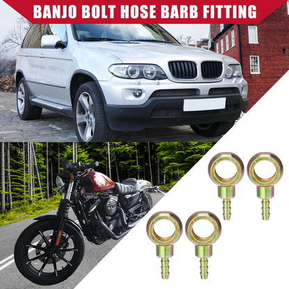 4 x Banjo Bolt Hose Barb Fitting Metal 14mm ID 6mm OD for Auto Motorcycle