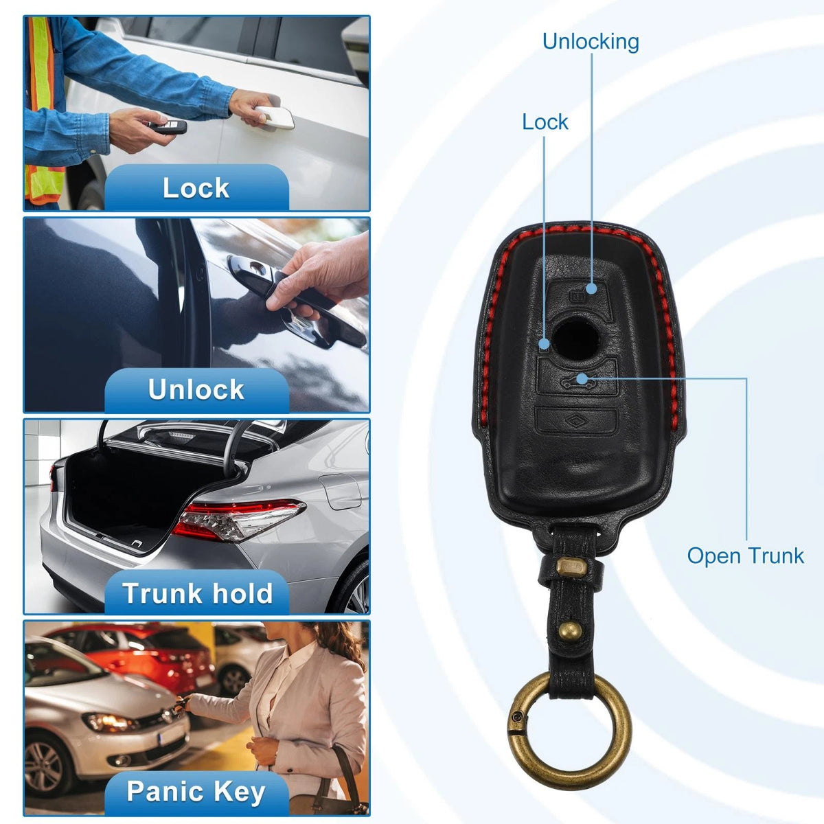 Remote Key Fob Case Cover 4-Button for BMW Faux Leather Black