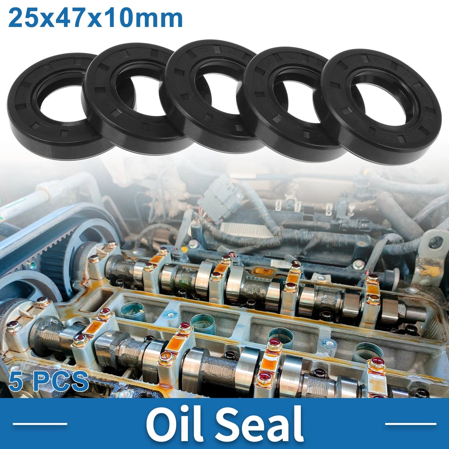 Oil Seal Rotary Shaft Seal Nitrile Rubber 25x47x10mm Black 5pcs for Model