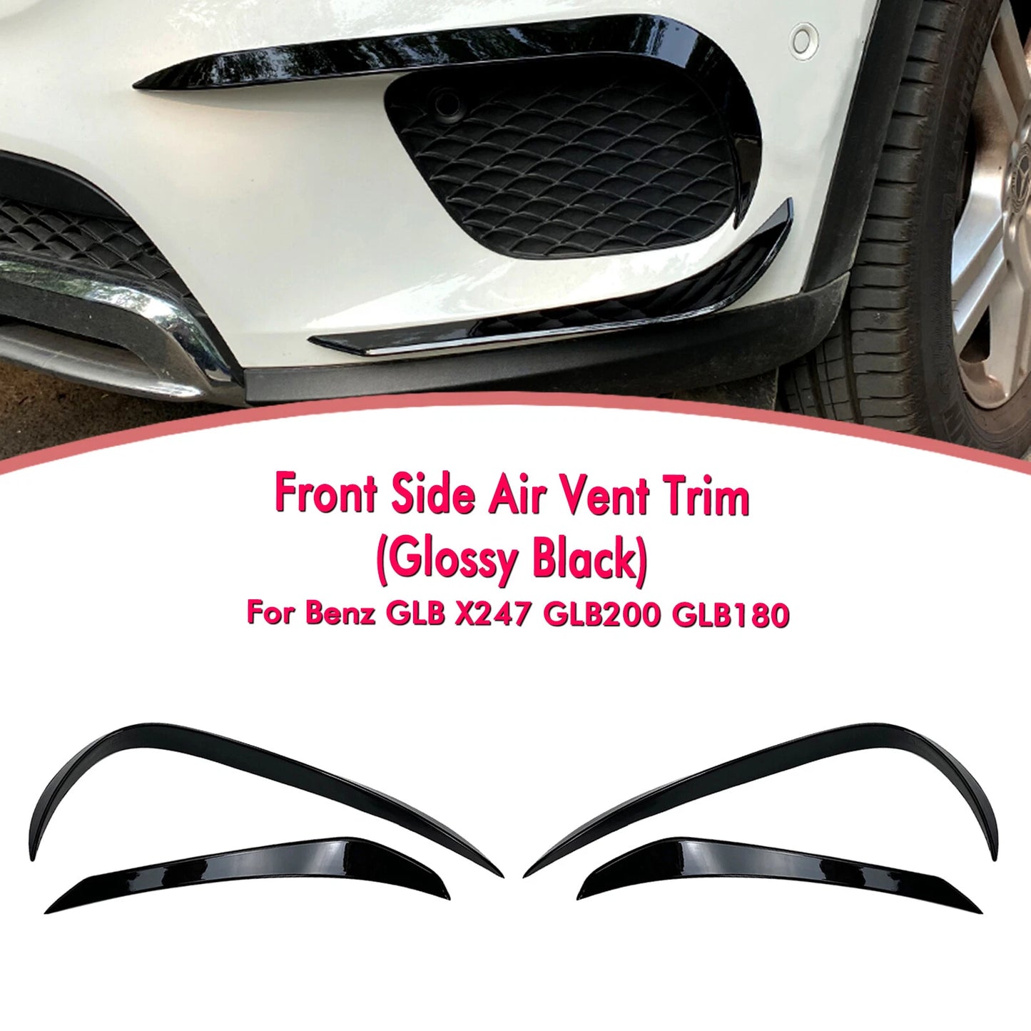 Gloss Black Front Bumper Side Air Vent Trims for Benz GLB X247 (20-21)
