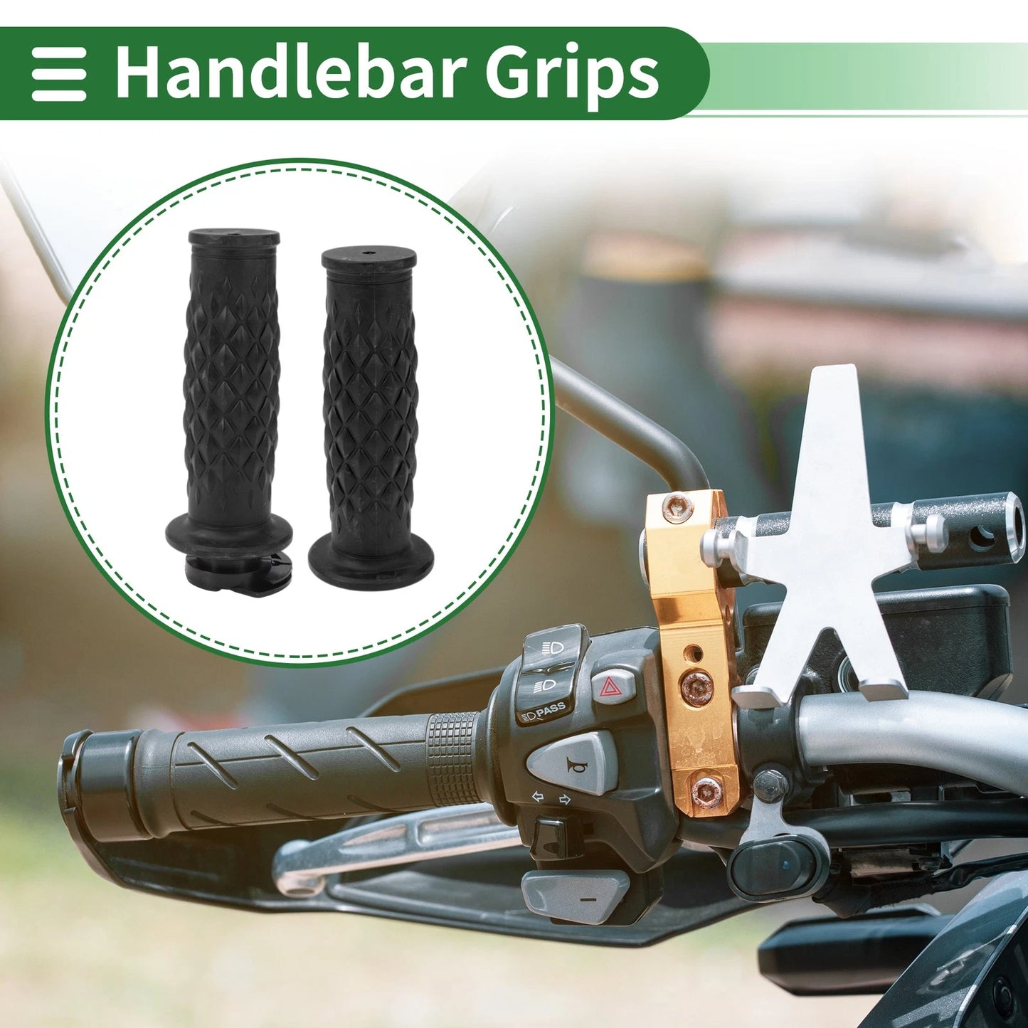 7/8" 22mm Black Hand Grips Rhombus Pattern for Motorcycle