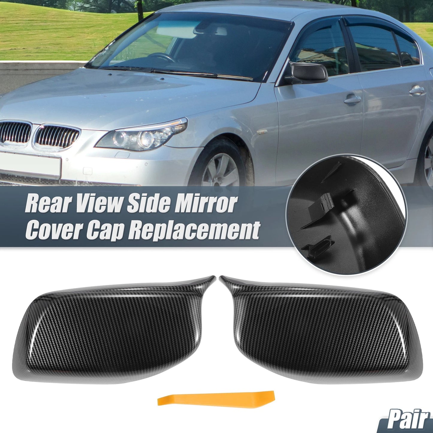 Rearview Mirror Cover Cap Black Carbon Fiber for BMW 5 Series 6 Series