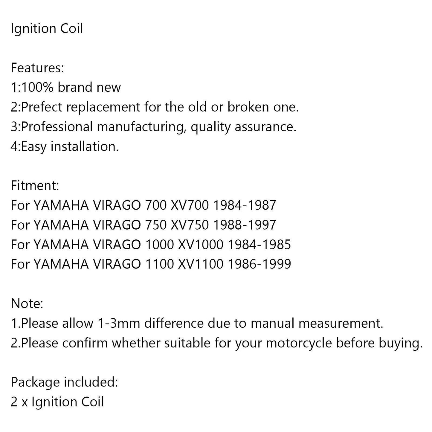 Ignition Coil for Yamaha Virago 700 750 1000 (1981-1999)