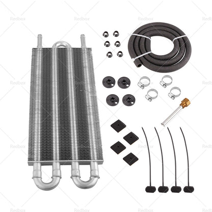 4 Row Transmission Oil Cooler Radiator + Hose Mounting Kit for Universal Cars