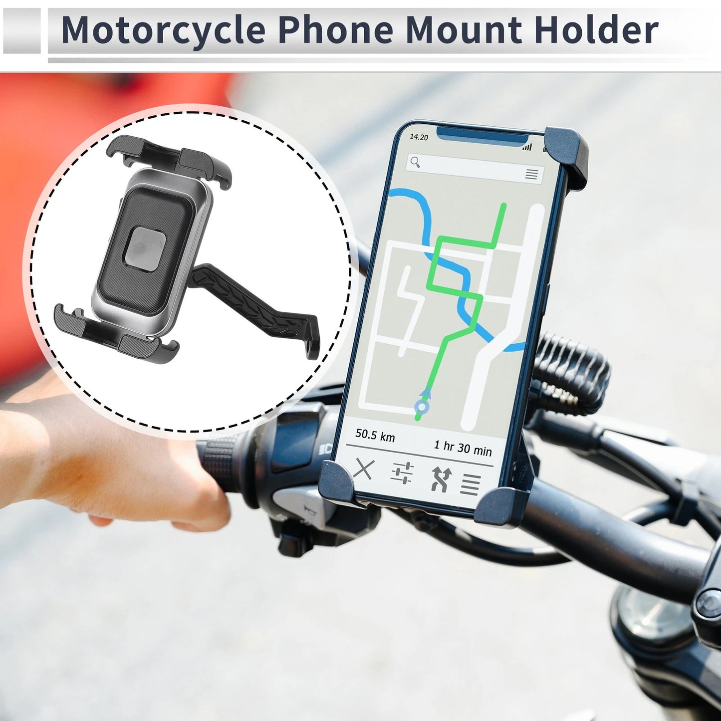 Phone Mount Holder for Motorcycle Rearview Mirror 4.7-7.2 Inches Black