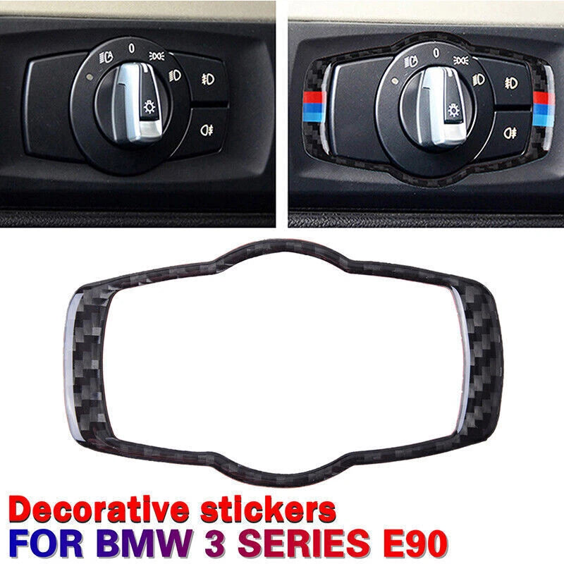 Carbon Fiber Headlight Switch Button Cover Trim for BMW 3 Series E90 E92 E93